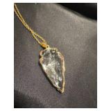 Natural Clear Quartz Gold Edge Arrowhead Pendant