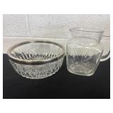 7ï¿½ glass pitcher 9ï¿½ glass bowl with silver in
