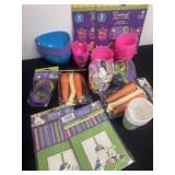 Group of new Easter toys, bakery boxes, crafts and