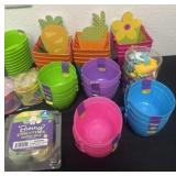 Group of new egg holders, chalk and crafts