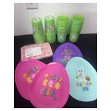 Group of new Easter egg plates,  cups and molds