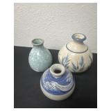 3 ceramic clay vases one is signed
