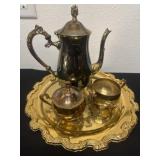 Vintage Gold plated cream, sugar and teapot