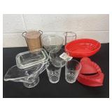 Group of cups and plastic food holders and