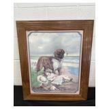 Dog and napping Girl Print Framed 25.5x21.5