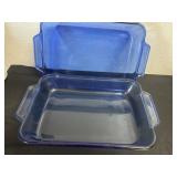 2 blue anchor hocking glass pans