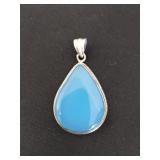 Vintage blue Chalcedony teardrop pendant set in