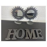 Home wood blocks and sun metal candle holder