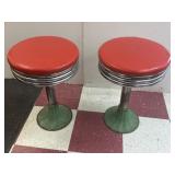 Two Vintage Swivel Bar Stools cast iron bottom
