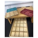 Wood bed table and wood divided trays