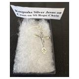 Keepsake silver Jesus on cross on SS rope chain