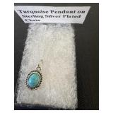Turquoise pendant on sterling silver plated chain
