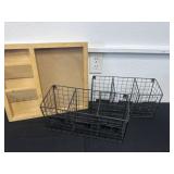 Metal file baskets and wood organizer