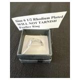 Size 6 1/2 rhodium plated will not tarnish
