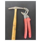 upholstery tack hammer and water pump pliers