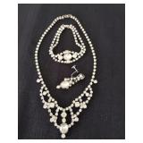 Vintage rhinestone necklace bracelet and one