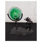 Metal and glass Kokopelli themed decor. 8x8 in