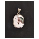 Vintage ocean Jasper pendant sterling silver