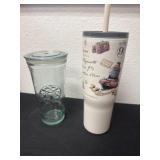 Glass Starbucks cup and tumbler