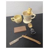 Group of vintage shaving cups,  razor and