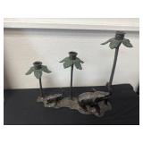 VTG Solid Brass Elephant Figure 3 Palm Tree