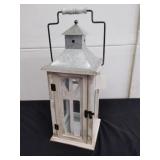 17 inch wood, glass and metal lantern with handle
