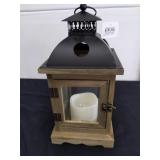 New 13-in wood, glass and metal lantern candle