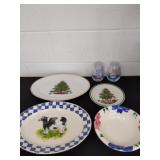 14 inch Christmas platter and plate, 13  inch cow