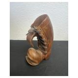 6.5ï¿½ vintage hand-carved folk art wooden boot,