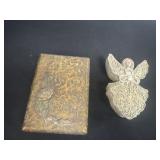 Plaster angel trinket box with wood box
