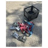 Milk crate with Straps and saw horse brackets