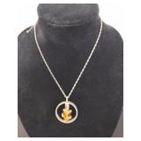 Vintage 18 inch pewter  with tiger's eye necklace