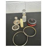 Perfume bottle,  pendent , lid and 2