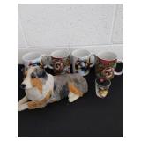 Group of dog mugs, 10.5-in statue and a shot