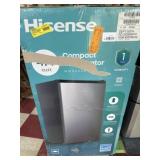 Hisense compact refrigerator in box, damaged see