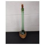 16 inch green glass bulb jar with wicker base and