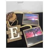 Letter e sign framed picture and pulley