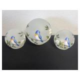 3 light up glass balls with bird design