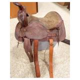 Horse Saddle, Tooled Leather, 17"