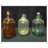 Glass Gallon Jugs, Clear, Green, Brown (3)