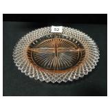 Pink Glass; 4 part divided dish; "Miss America"