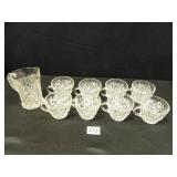 Pitcher/8 cups; Patterned glass