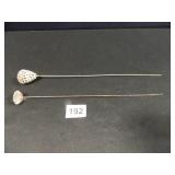 Hat Pins-2; Wire-11" long; 1-w/rhinestones