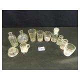 11-Assorted glasses & bottles & 1 lid
