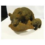 Wood Carved Bear w/Cub Catching Fish