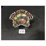 Carnival Glass Bowl; Open Weave Ruffle