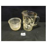 Pitcher w/grape design; Round glass bowl