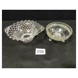 Glass Hobnail Bowl; 3-legged glass bowl