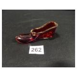Red Glass Shoe; 2" x 4½"; has chip-see pics.