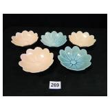 Flower Bowls- Set of 5; 2 Blue, 2 Pink